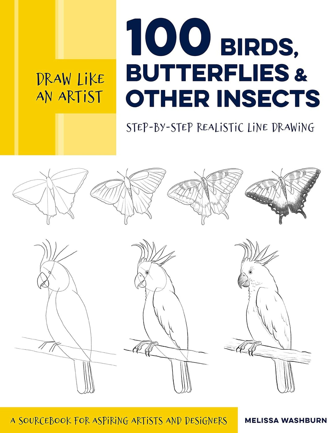 100 Birds, Butterflies, and Other Insects: Step-by-Step Realistic Line Drawing by Melissa Washburn