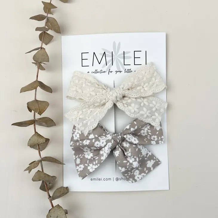 Alligator Clip Bow - Linen Lace/Neutral Floral