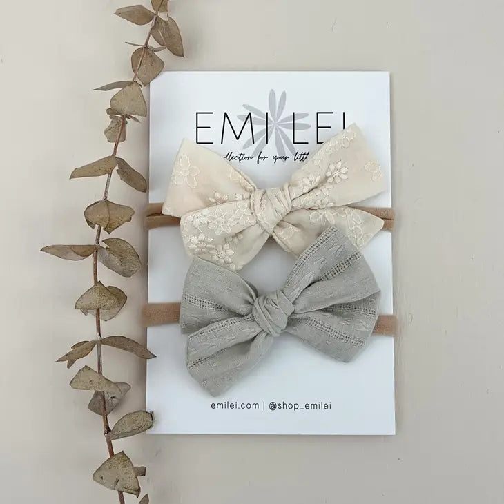 Nylon Headband Bow - Mint & Ivory Stitched Floral