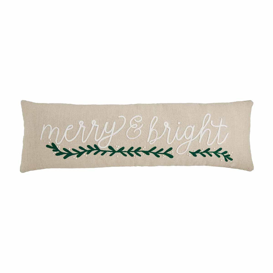 "Merry & Bright" Embroidery Lumbar Pillow