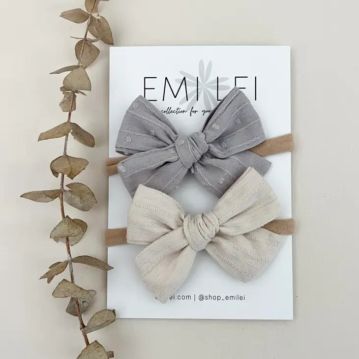 Nylon Headband Bow - Dusty Blue & Smokey White