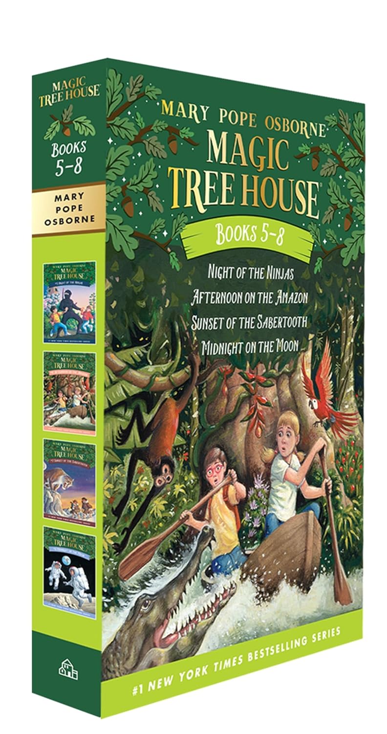 Magic Tree House Boxed Set, Books 5-8: Night of the Ninjas, Afternoon on the Amazon, Sunset of the Sabertooth, and Midnight on the Moon by Mary Pope Osborne