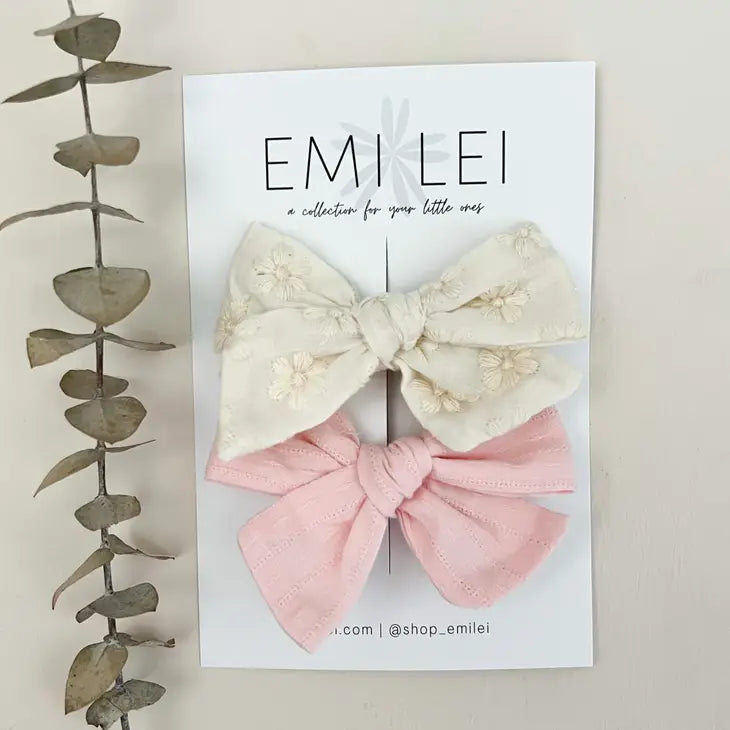 Alligator Clip Bow - Ivory Floral/Pink