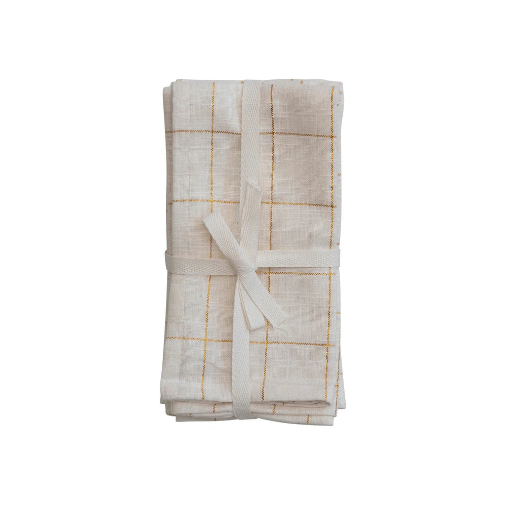 Cotton Napkins with Grid Pattern and Metallic Thread, set of 4