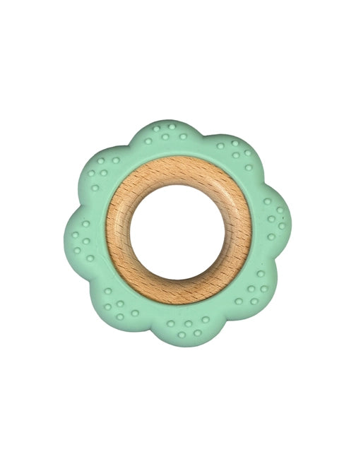Bpa Silicone & Beechwood Teether Ring Flower - Mint