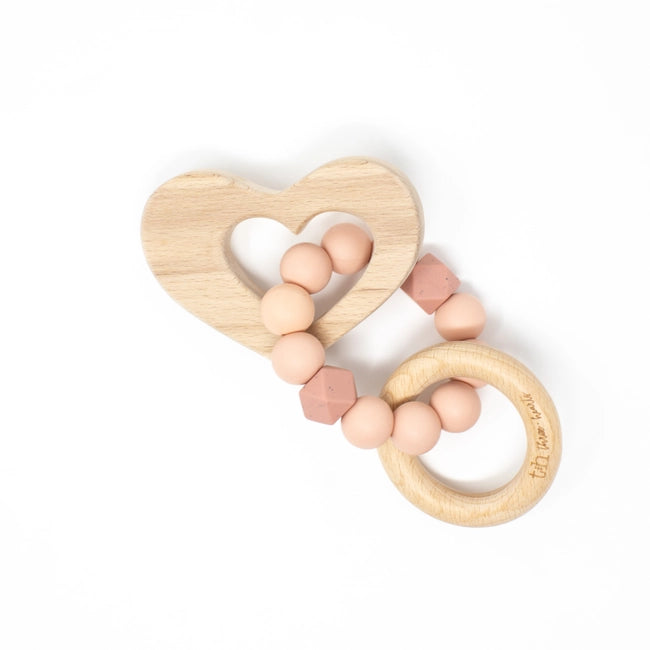 Heart Teething Rattle - Dusty Pink