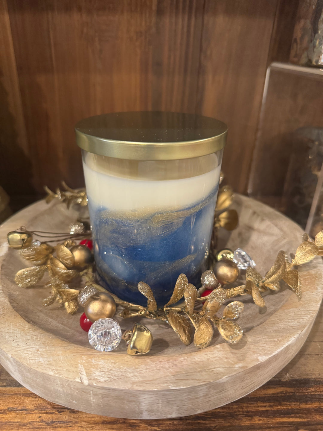 Gold and Berry Candle Wreath 7" diameter