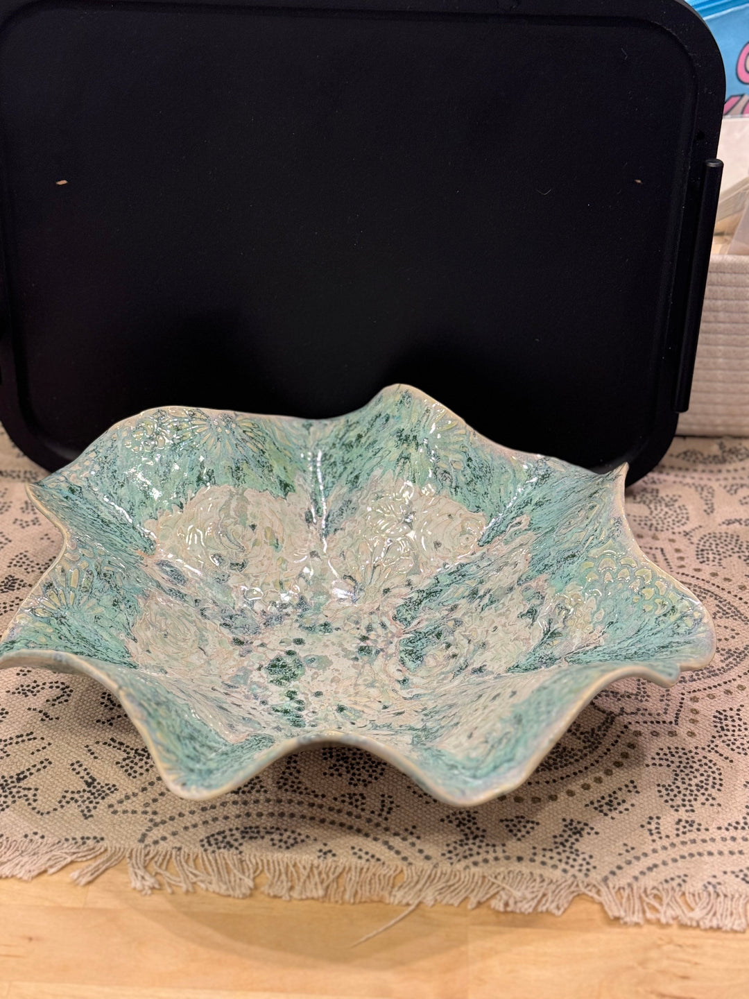 Green & White Free Form Bowl