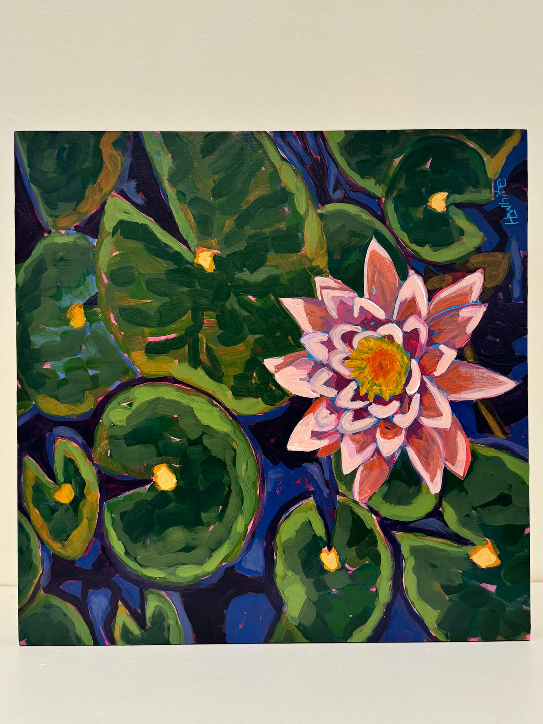 Lilies in a Pond - 12"x12" Acrylic on Wood