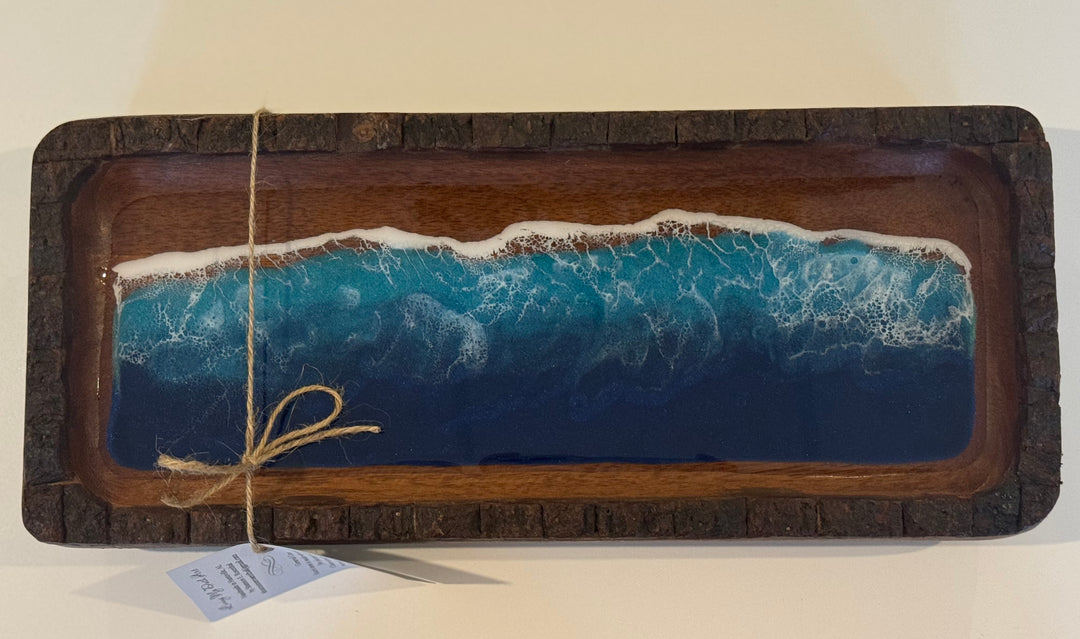 Footed Tray with Bark Edge (14"x6"x2")