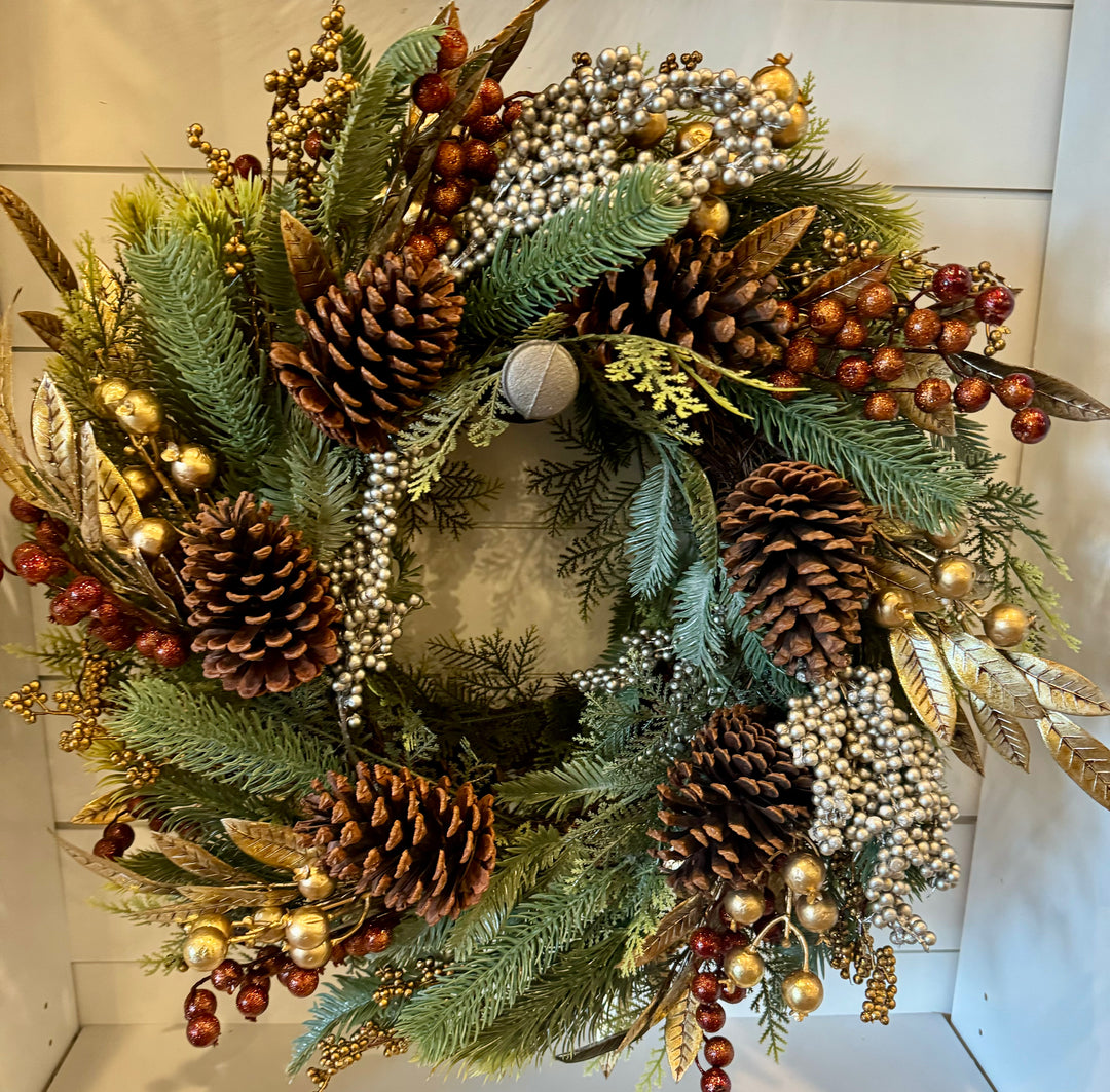 Mixed Greenery Wreath w/Pine Cones, Varied Berries, etc.