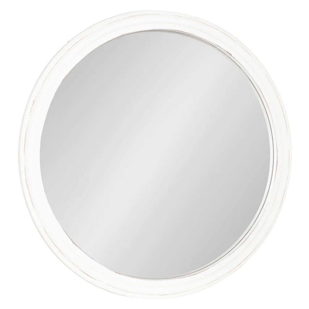 32" White Wood Framed Round Mirror