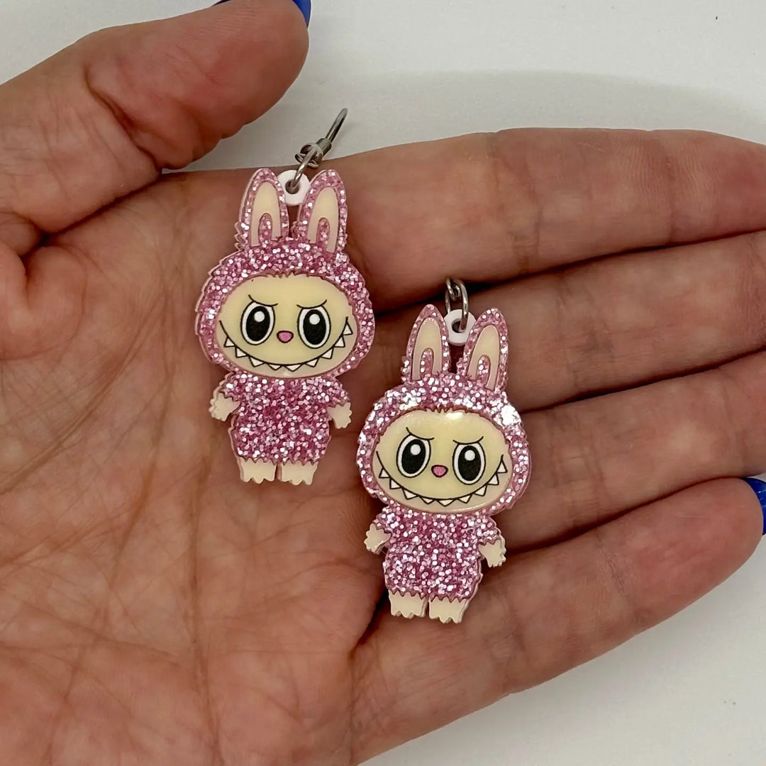 Labubu Earrings - Pink Sparkle