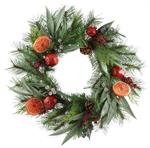 20" Long Needle Pine Wreath with Pomegranate, Berries, and Oranges