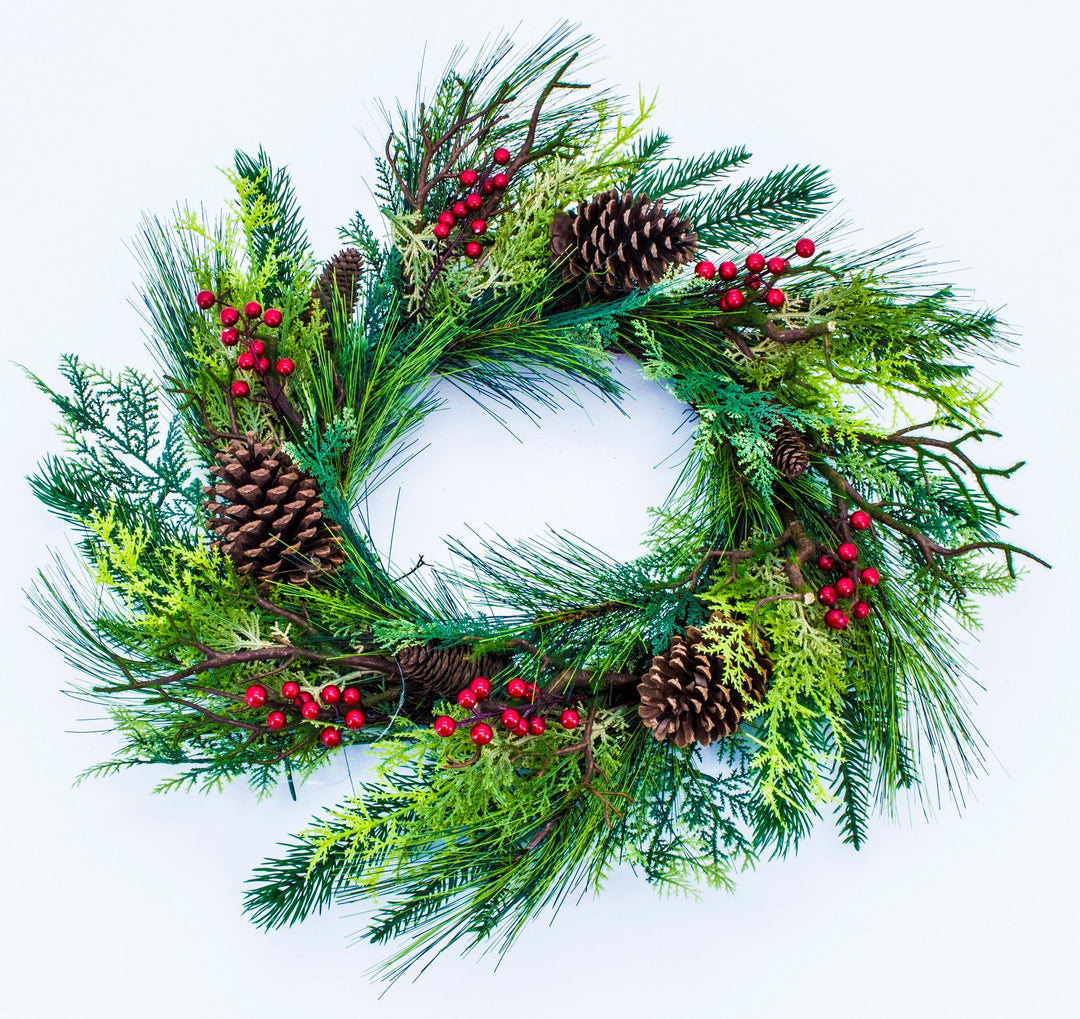 Mixed Pine/Berry/Cone Wreath 20″
