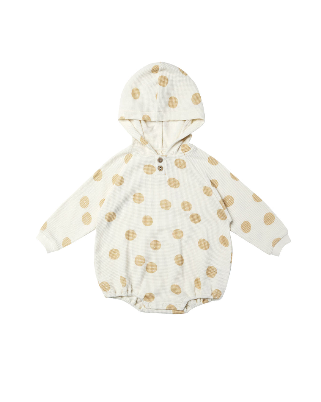Waffle Hooded Bubble Romper - Butter Dots