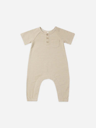 Short Sleeve Jumpsuit - Latte Micro Stripe