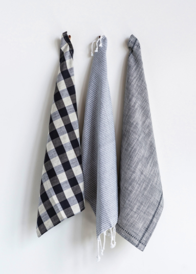 Gray & Black Tea Towels -Set of 3