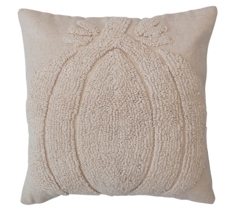 Square Cotton Slub Tufted Pumpkin Pillow - Cream Color
