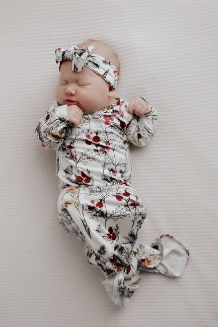 Floral Flower Knotted Gown & Bow Set