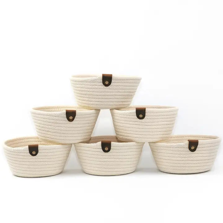 Small Handmade Rope Basket, White