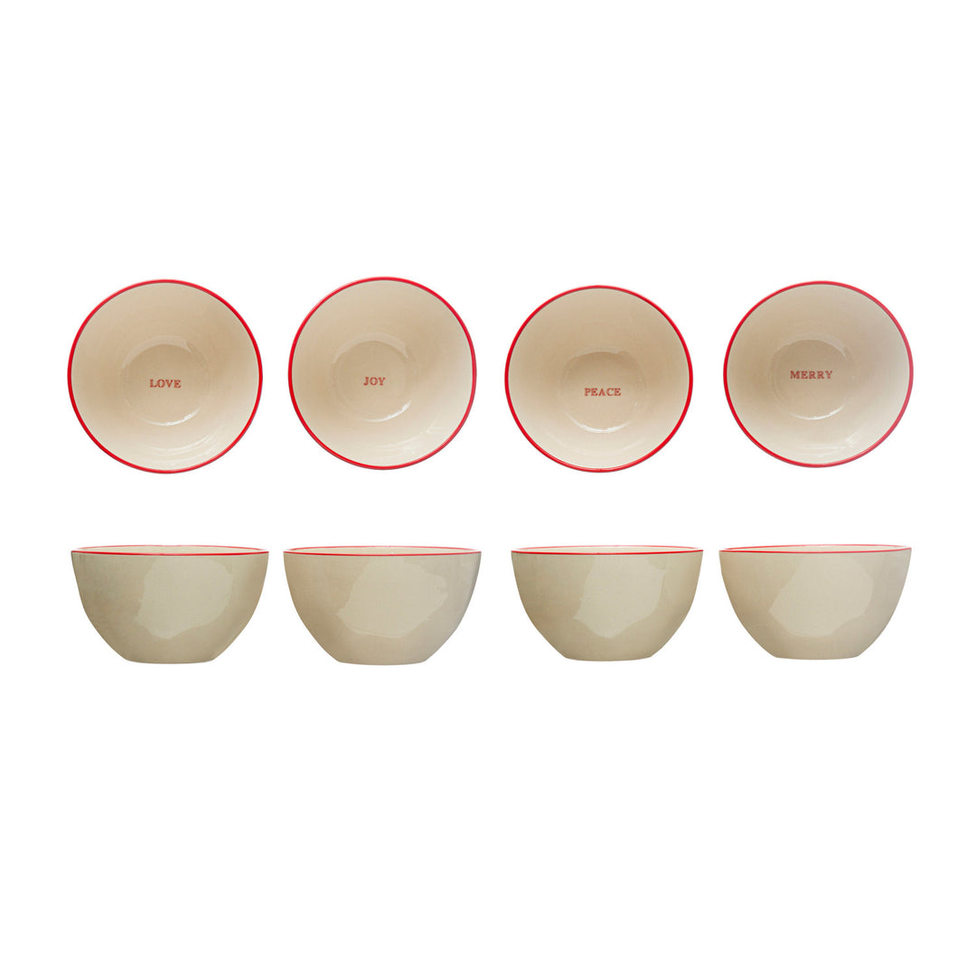 Stoneware Bowl - Cream Color & Red Rim
