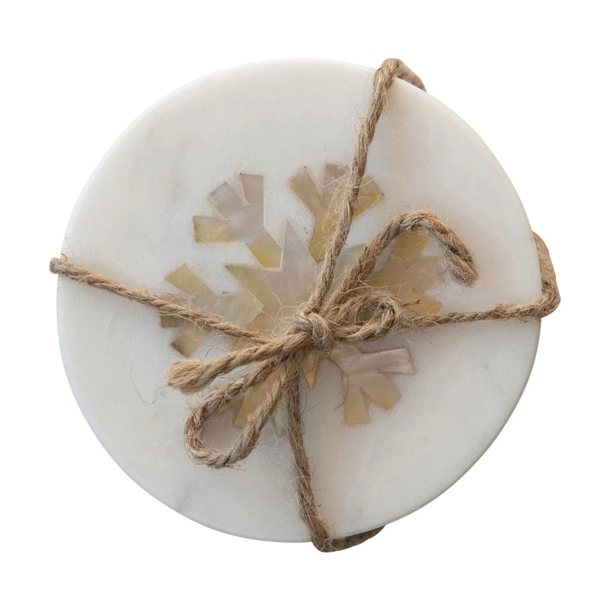 Marble Coaster Set with Snowflake Inlay
