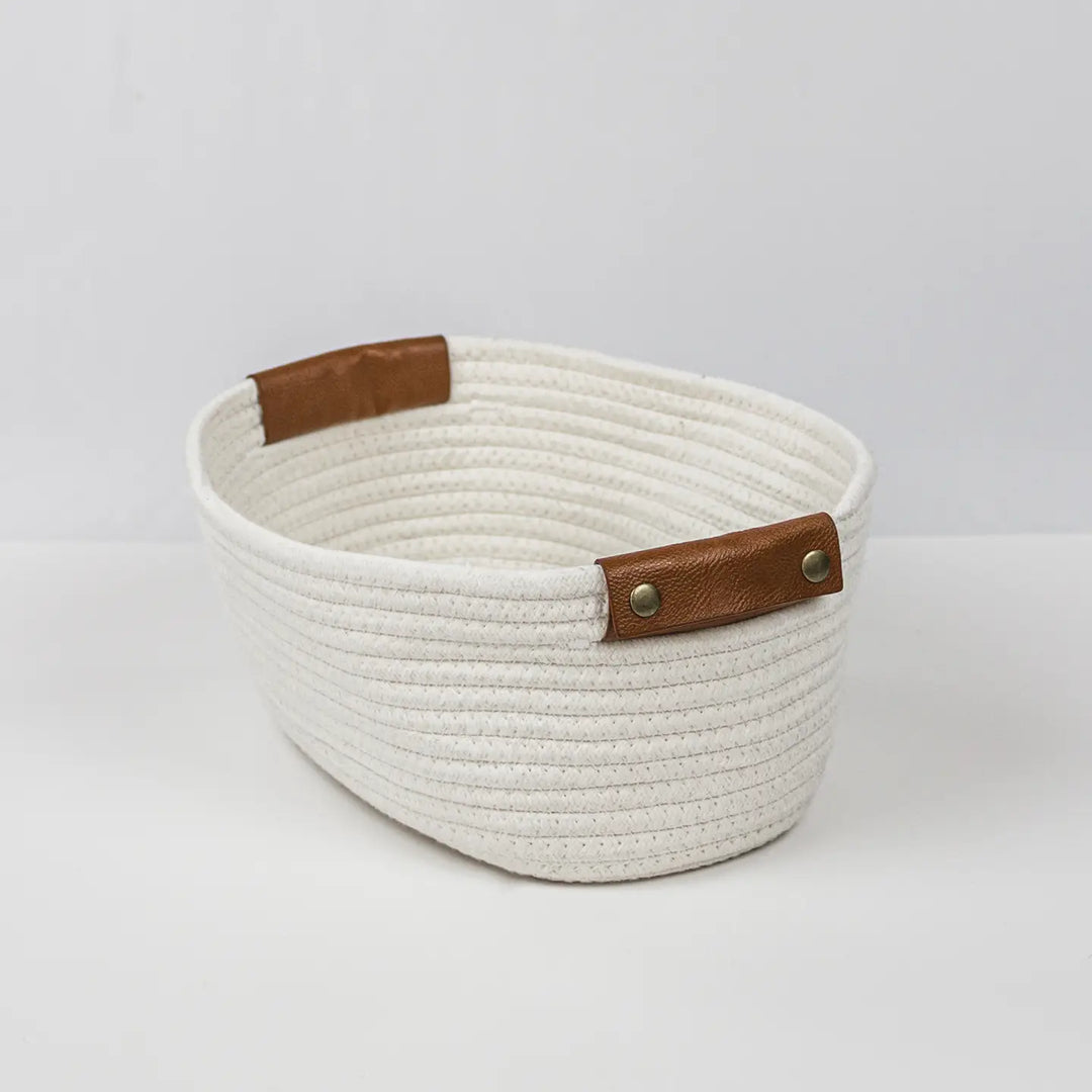 Cotton Basket w/Leather Handle