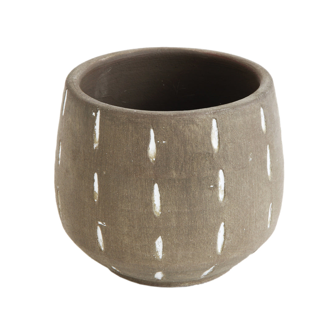 Terracotta Planter with Hand-Painted Lines