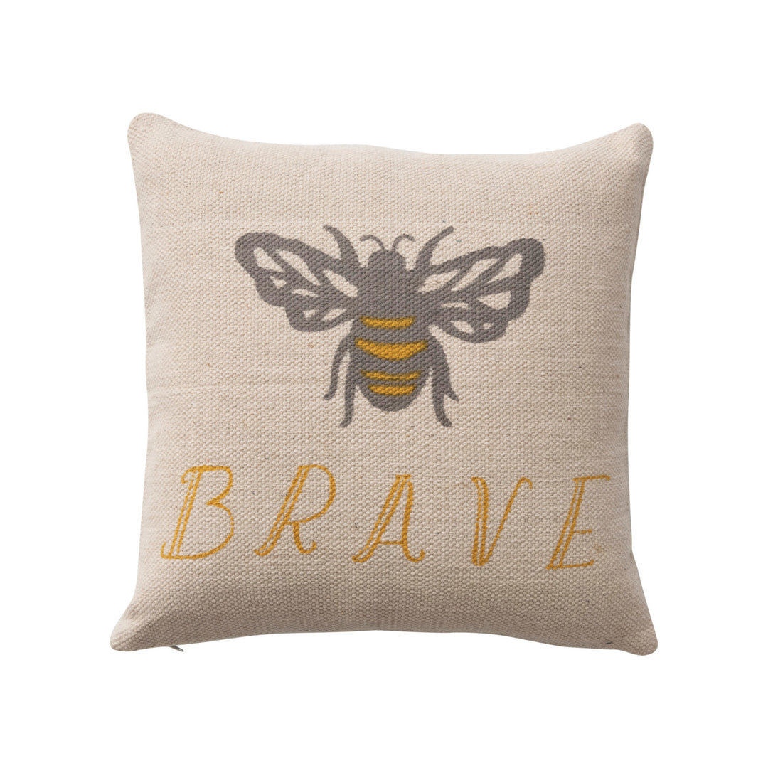 18" Cotton Pillow w/ Bee "Brave", Polyester Fill