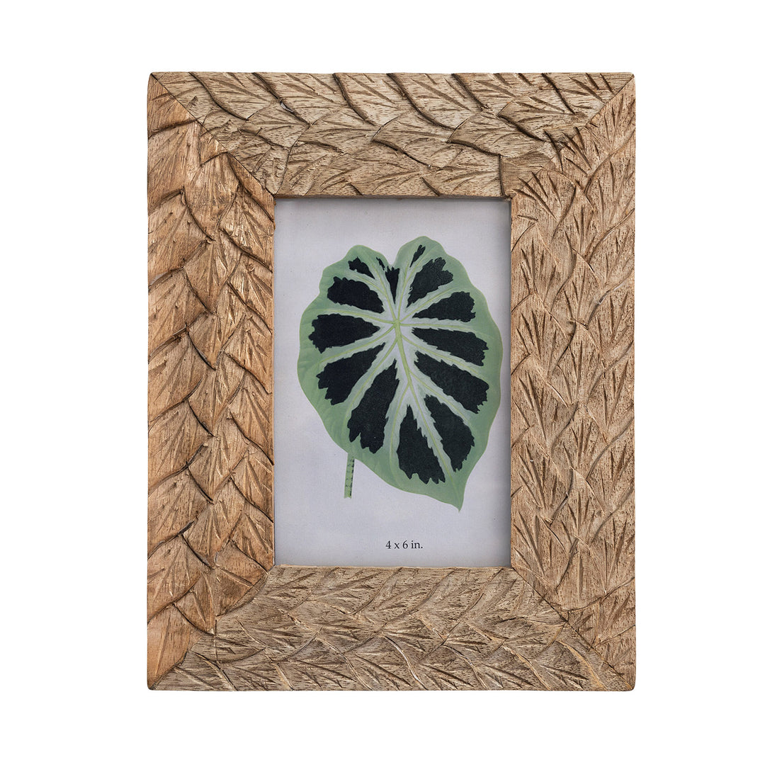 Hand-Carved Mango Wood & Glass Photo Frame, Natural (Holds 4" x 6" Photo)