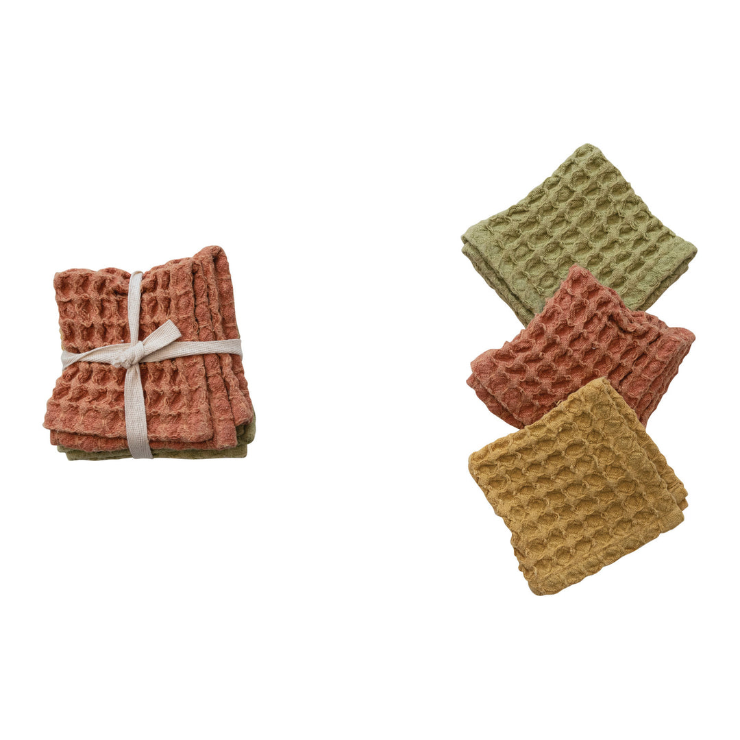 Stonewashed Cotton Waffle Weave Dish Cloths - Set of 3