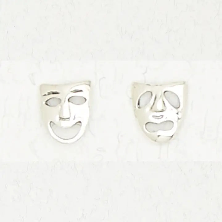 Drama Faces Stud Earrings - Sterling Silver