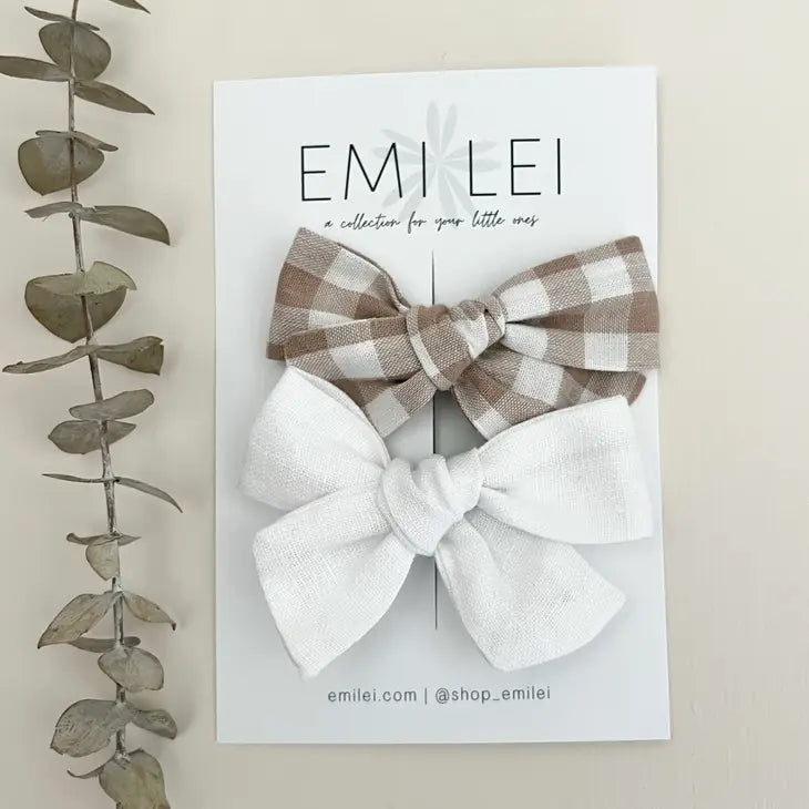 Alligator Clip Bow - White/Neutral Gingham