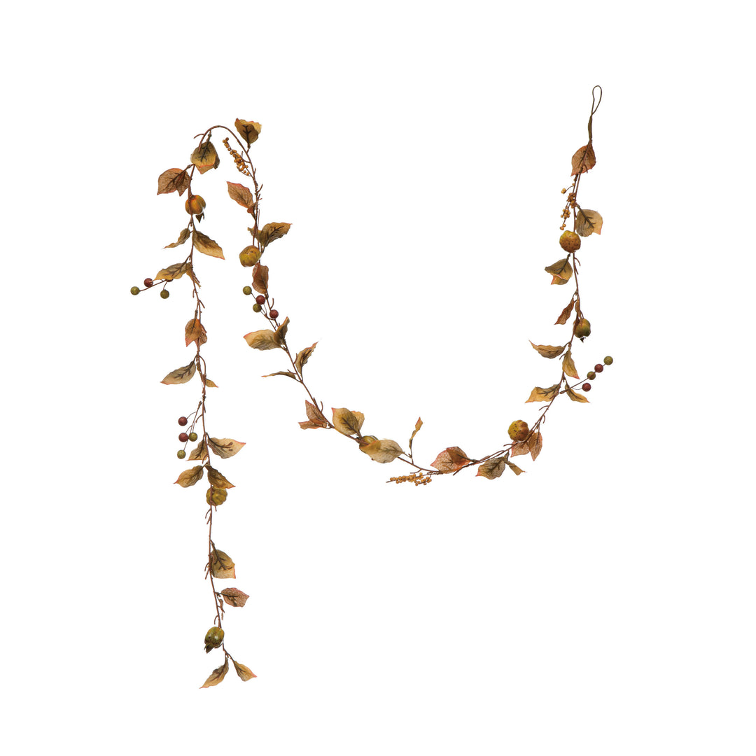 Faux Leaf Garland with Pumpkins, Pomegranates and Berries