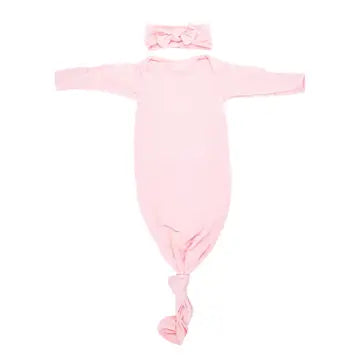 Knotted Baby Gown and Bow Set - Heavenly Pink