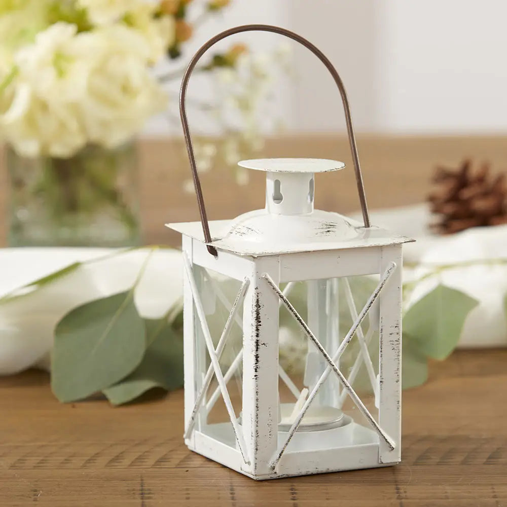 Distressed White Tea Light Lanterns