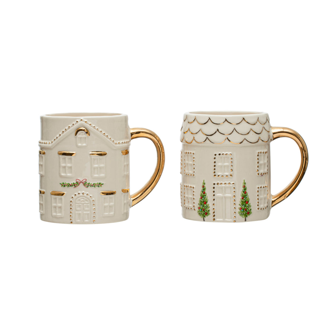 Hand Painted Stoneware House Mug - 2 Styles