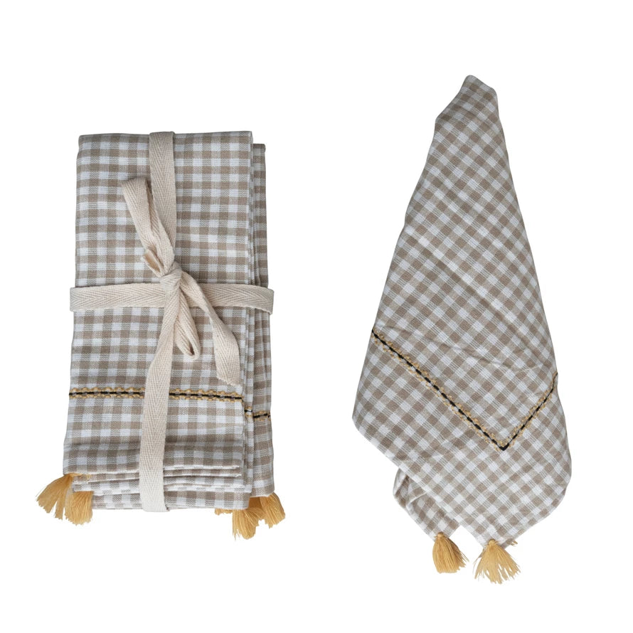 Cotton Gingham Check Napkins - Set of 4