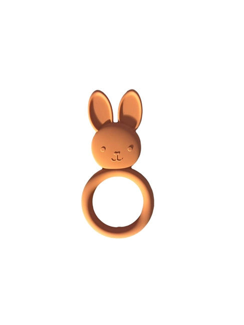 All Silicone Bunny Teething Ring - Peach
