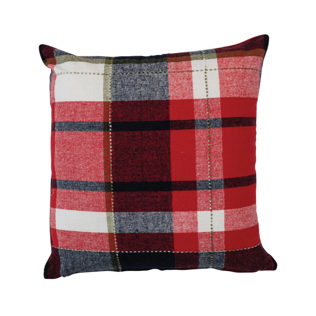 20" Square Brushed Cotton Flannel Pillow, Multi Color Plaid