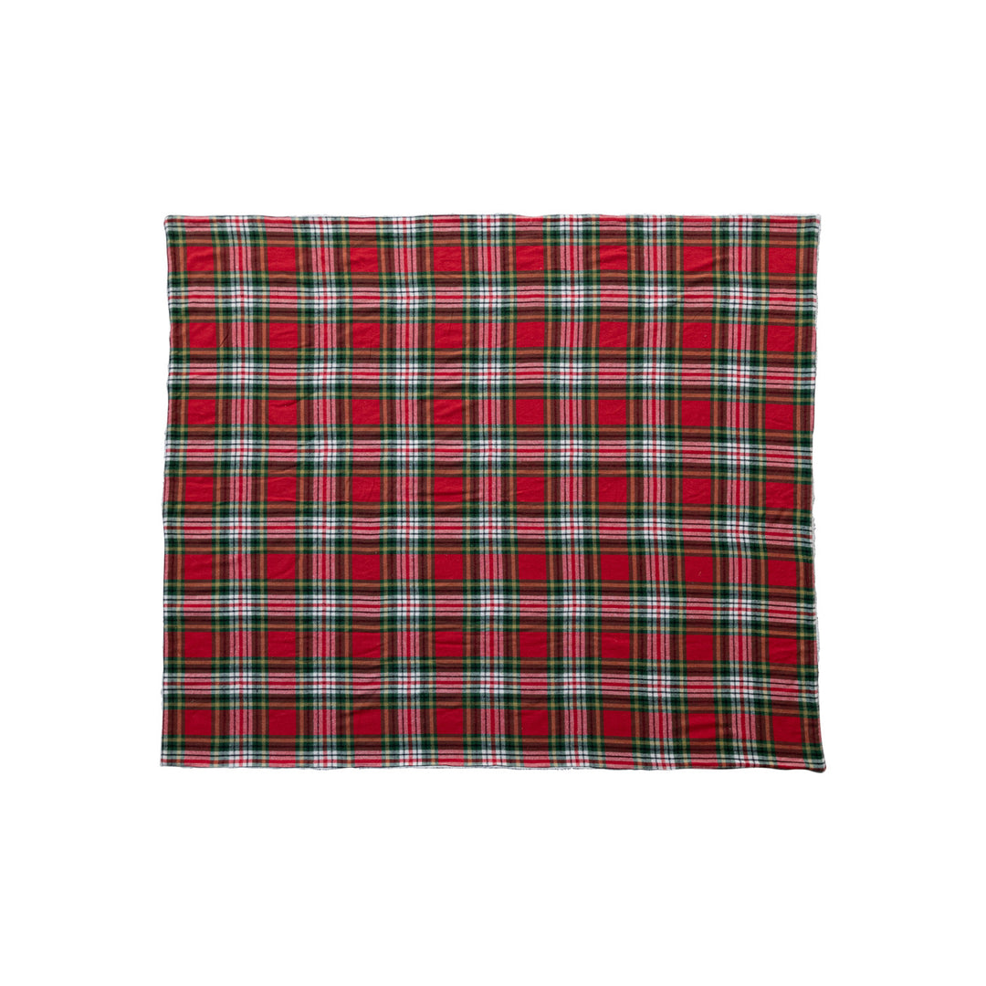 Flannel Throw w/ Sherpa Back, Multi Color Plaid, Brushed Cotton
