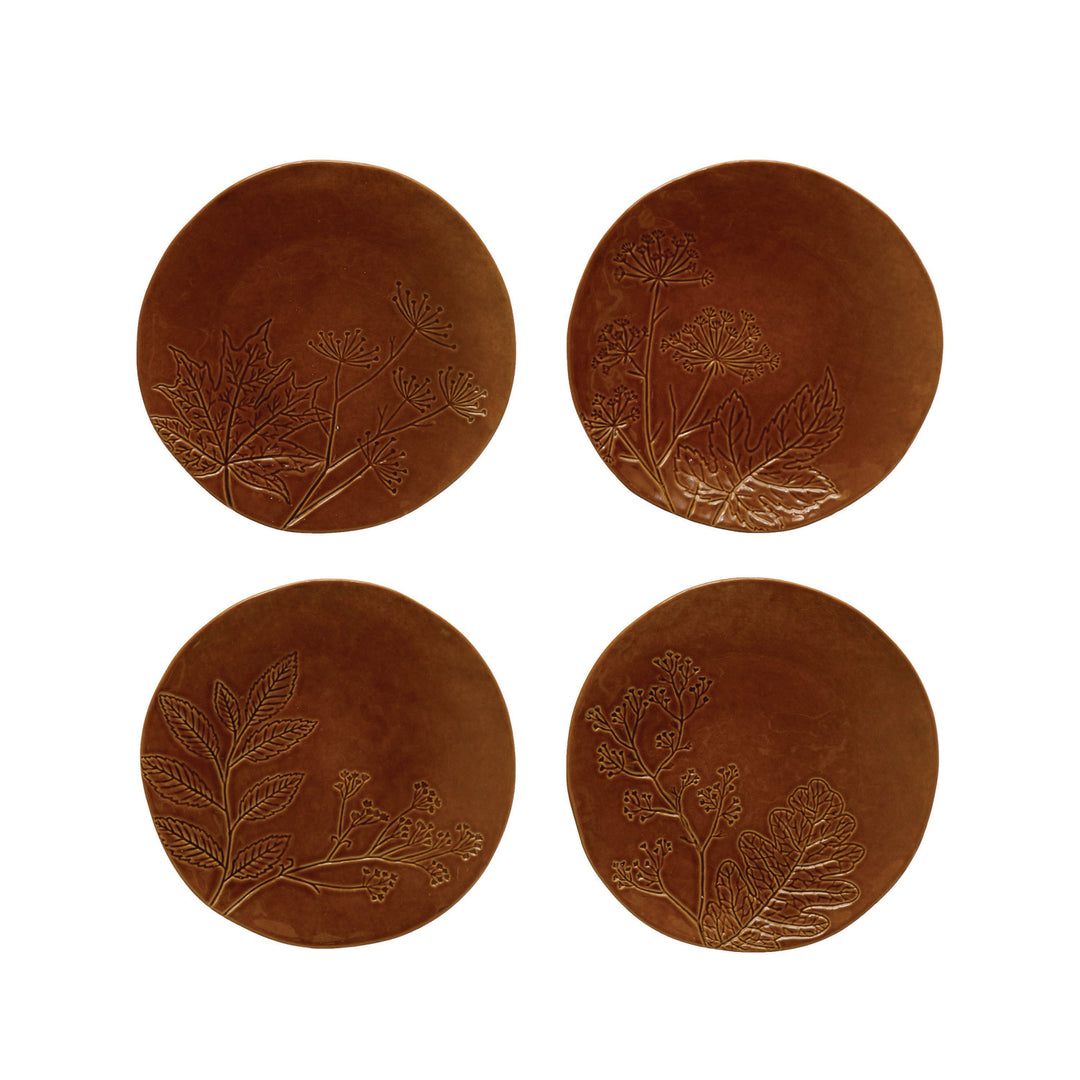 Debossed Stoneware Plate with Fall Botanical
