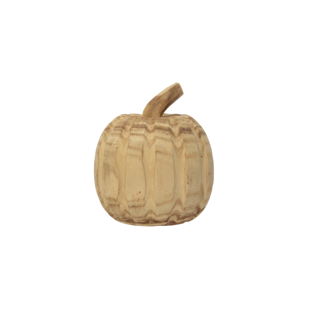 Round Hand-carved Wood Pumpkin