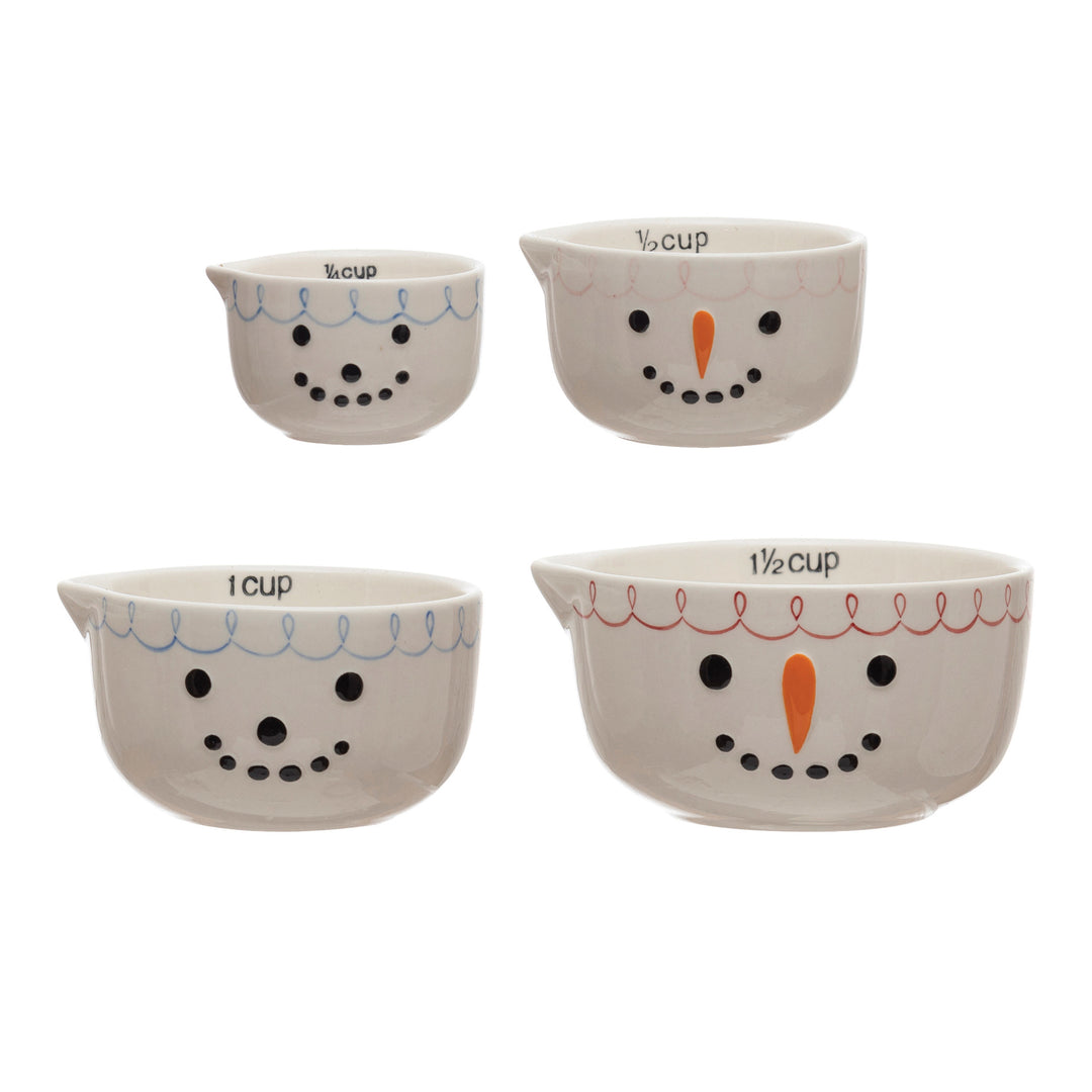 Snowman Face Stoneware Measuring Cups