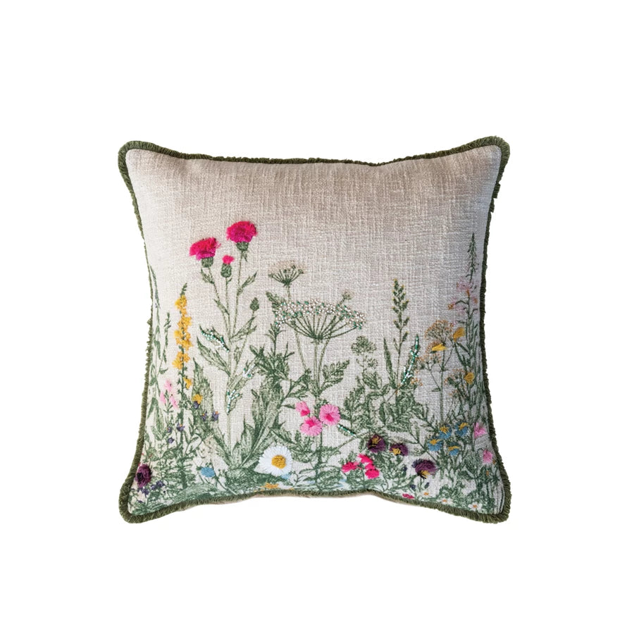 Square Flower and Fringe Pillow