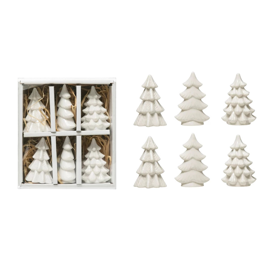 White Stoneware Trees Set
