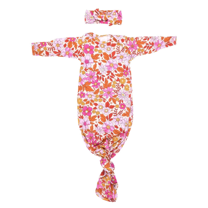 Knotted Baby Gown and Bow Set - Wild Child