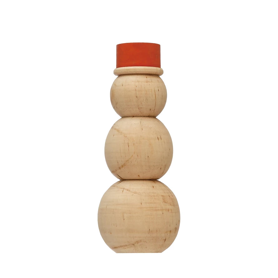 5-3/4" Pine Wood Snowman with Hat