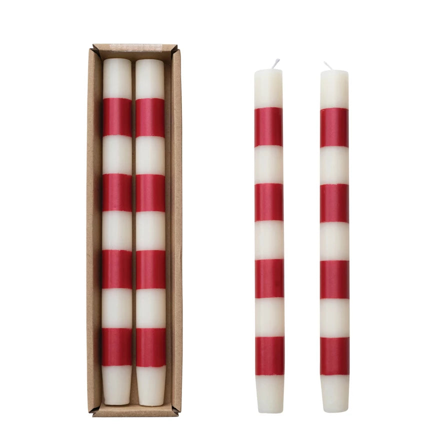 10" Taper Candles w/ Stripes, Set of 2